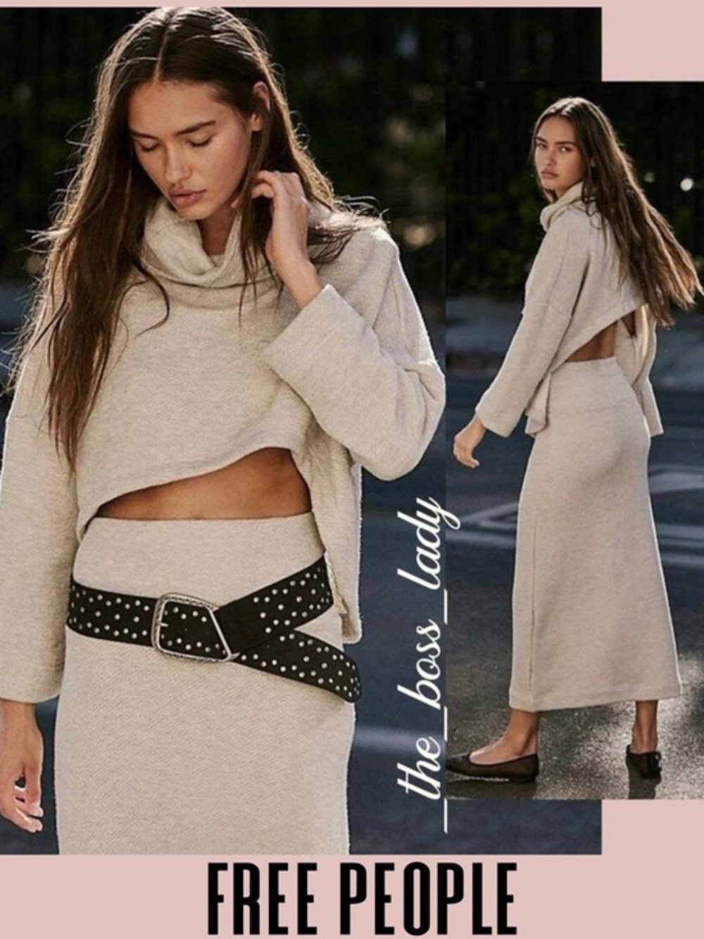 Free People sweater set top and midi skirt co-ord matching set knit XS